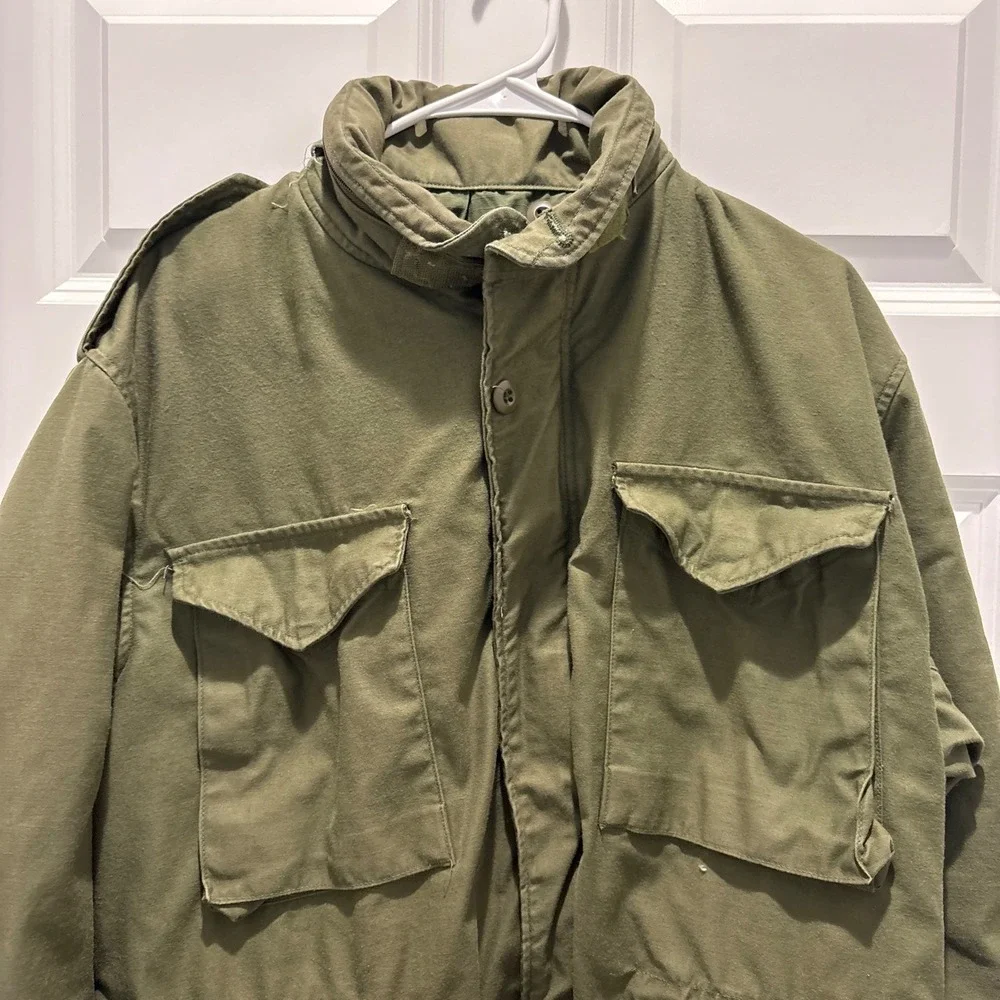 Vintage 80s US Army OG 107 Field Jacket Olive Green Military Coat Medium Long